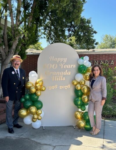Granada Hills Honorary Mayor John Ciccarelli and Granada Hills Centennial Committee Member Natalie Khooda