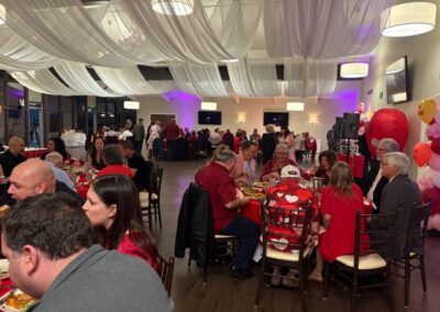 Guests eating dinner